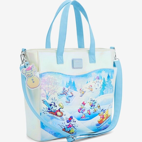 Loungefly Disney Mickey Mouse And Friends Winter Wonderland Convertible Tote Bag - Picture 3 of 4